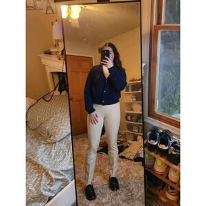 Talbots Petites Women 2P Cotton Rayon Blend Beige Ankle Pants, Zippered Pockets